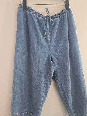 Vintage 90's Sailboat Plus Size Ty Light Blue Denim Drawstring Capri Pants